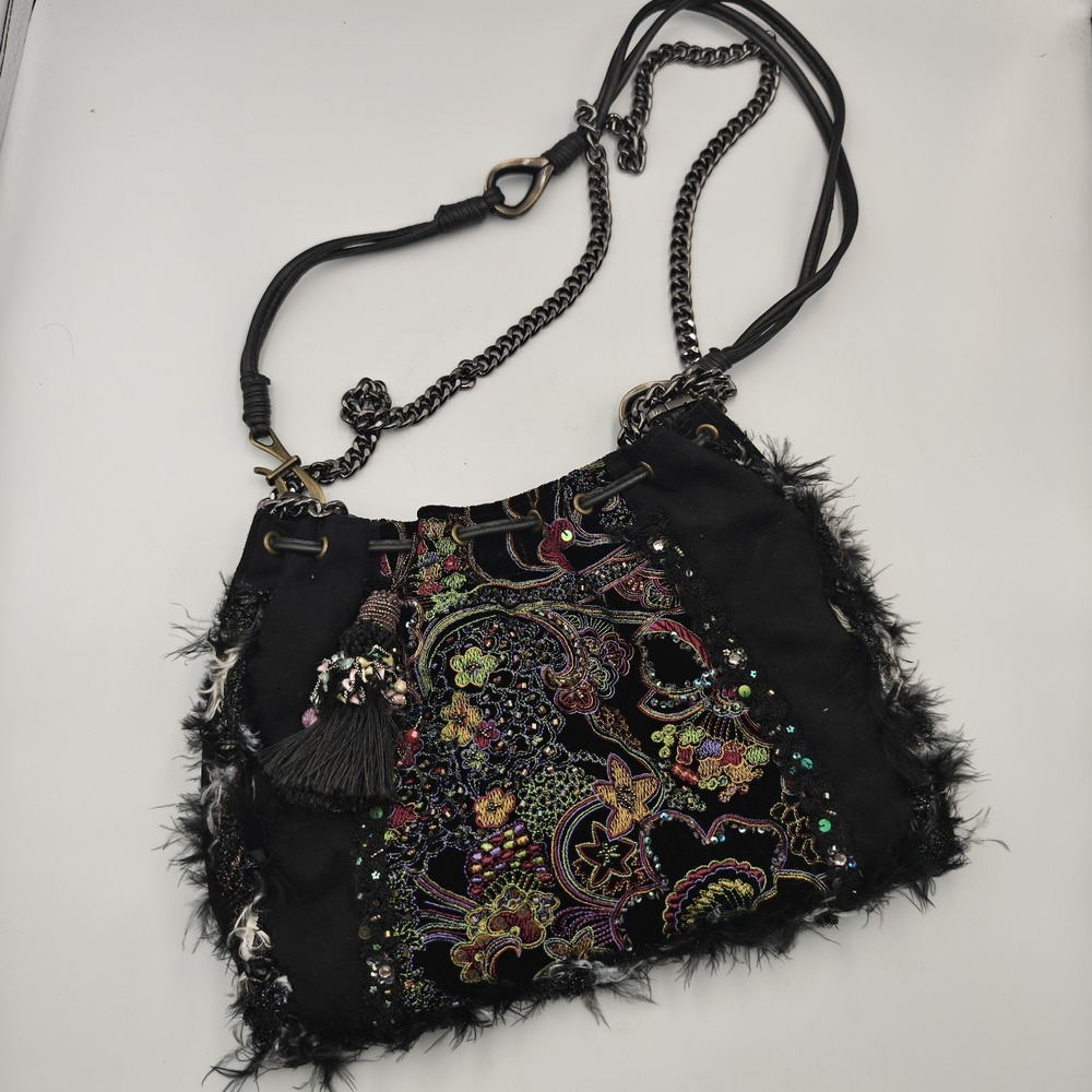 Mary Frances Embroidered Floral Beaded Shoulder Bag Tote